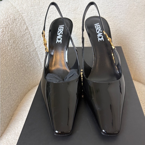 Sold-Versace Black Slingback Heels with Medusa 85mm 38 - Picture 4 of 7